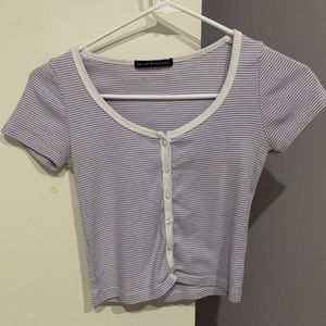 Purple and white striped button up top